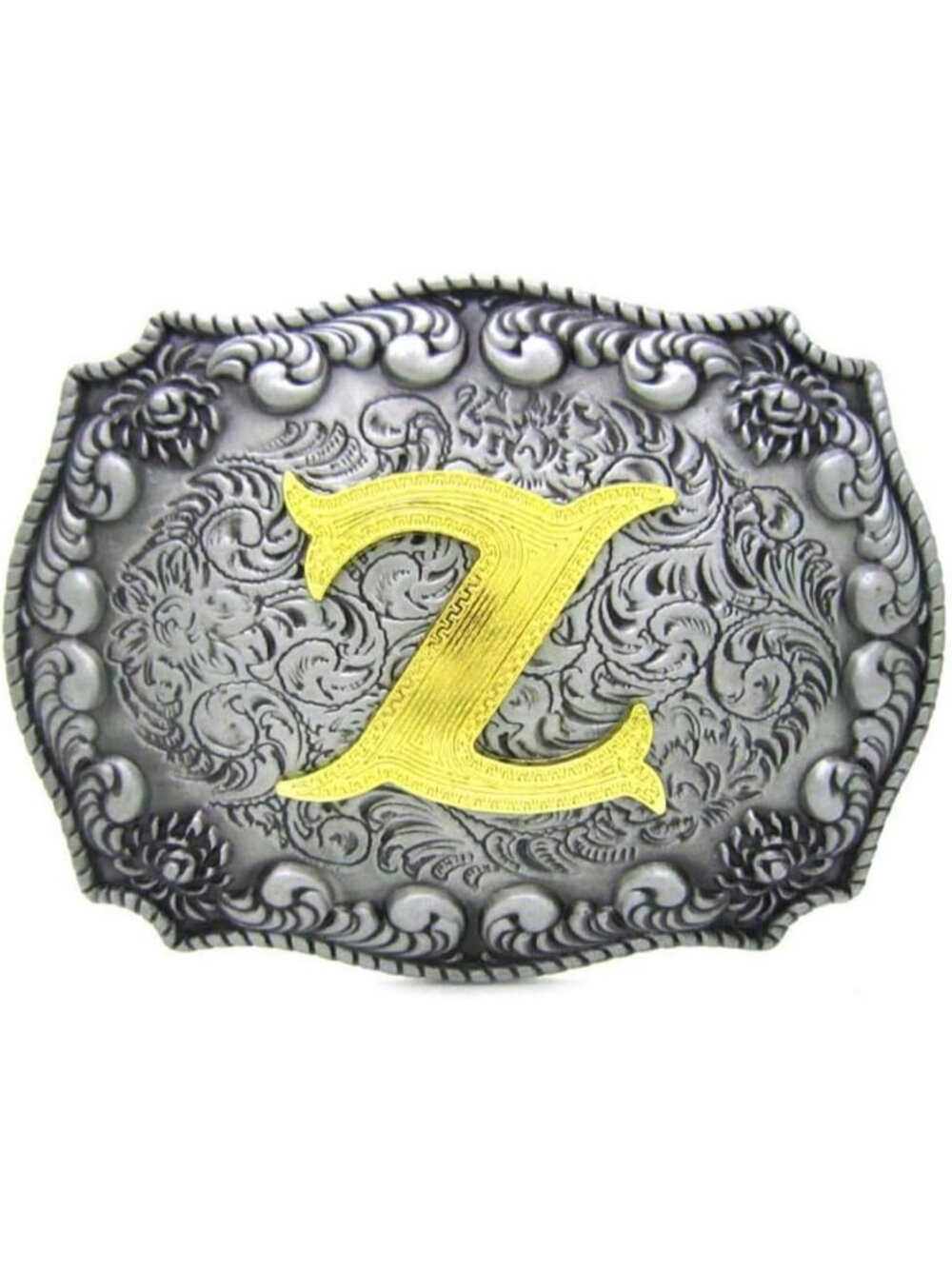 Unisex Z Imported Western Silver Large Belt Buckle Initial Letters Rodeo